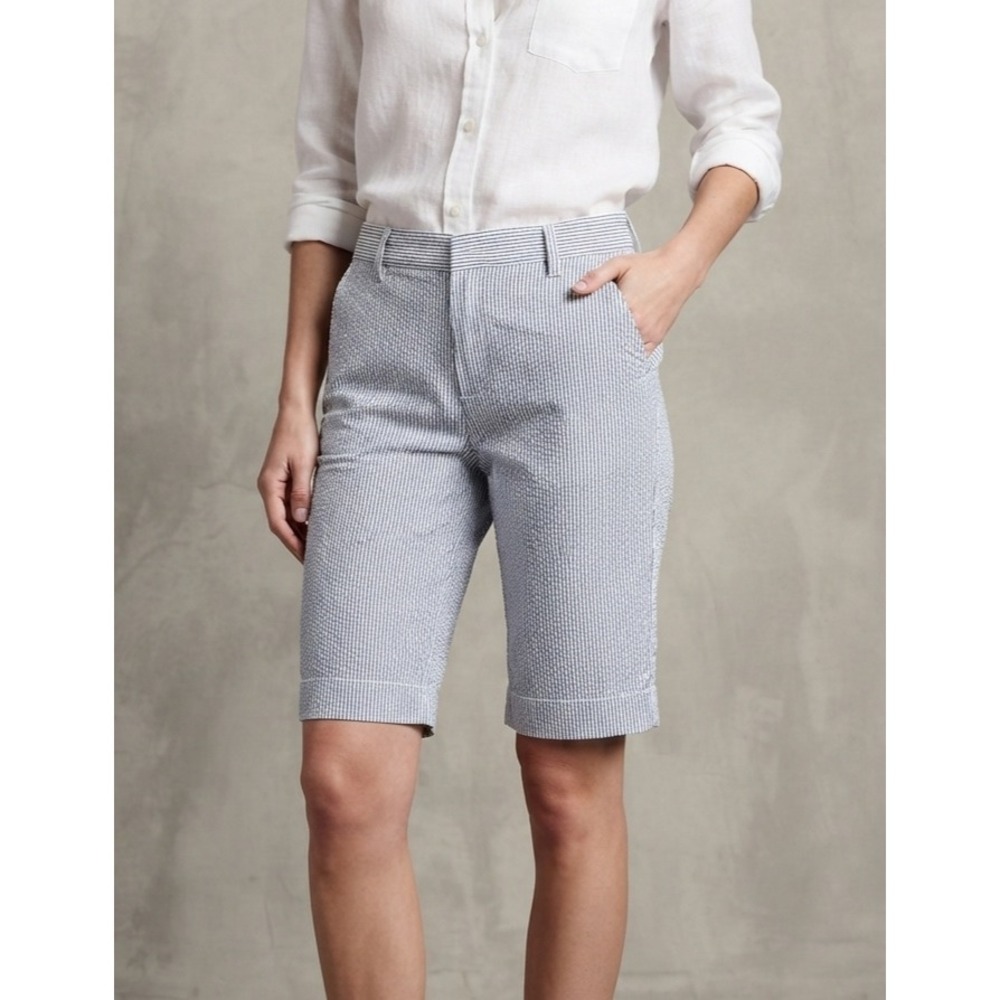 Willi Smith Seersucker Blue White Striped Bermuda Walking Shorts 4